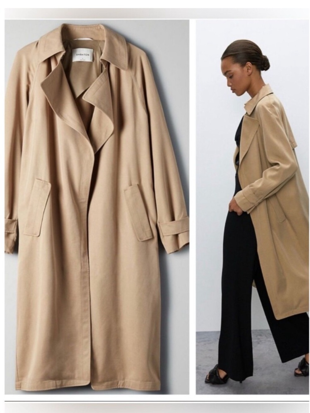 Babaton Aritzia Lawson Beige Long Trench Coat Size Small